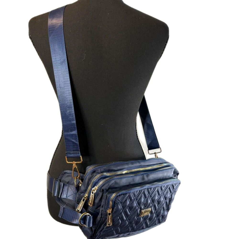 Jingpin Creations Navy Blue Quilted Crossbody Sling Bag MultiPocket UtilityPurse